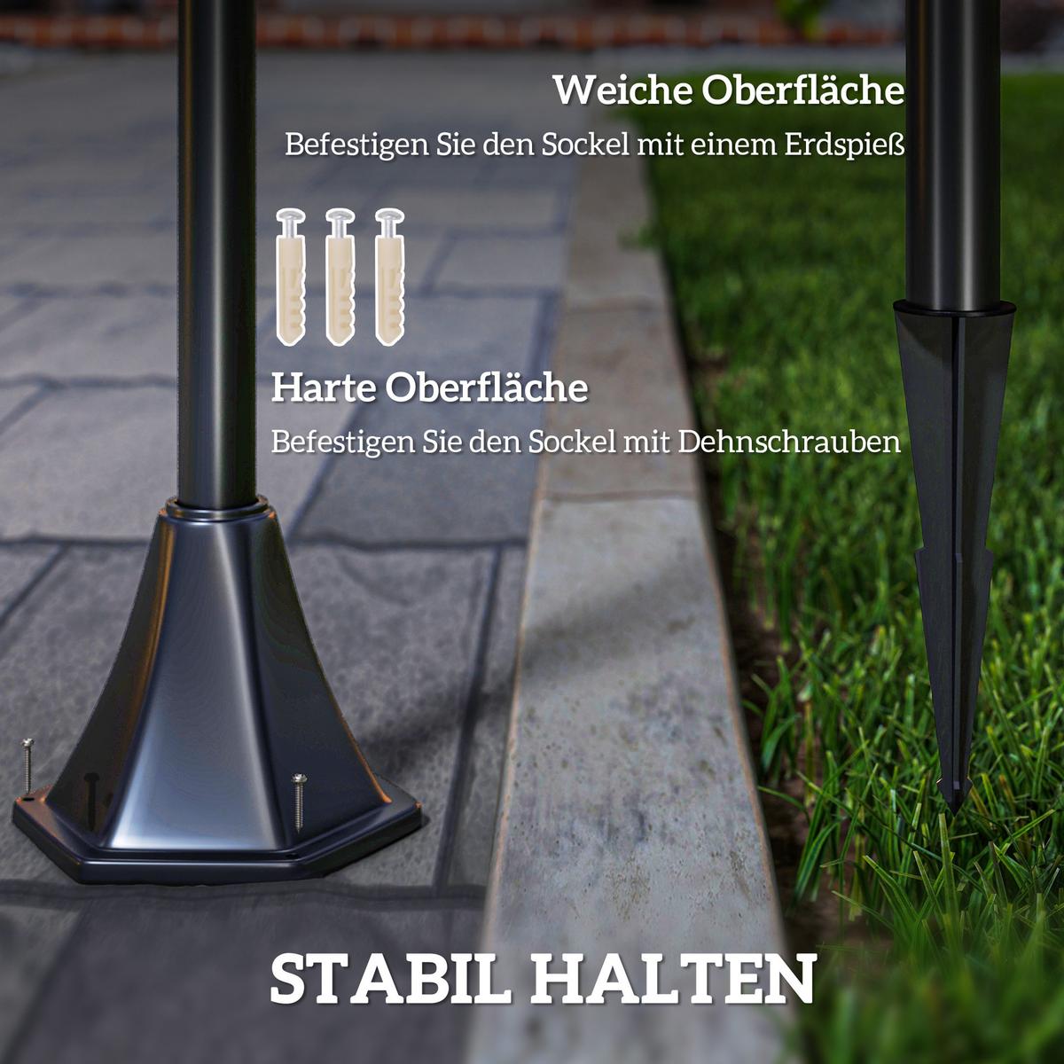 SOLAR Gartenlaterne mit LED Laterne Wegleuchte 40 Lumen H160cm Schwarz - Schwarz, Metall (18/18/160cm) - Outsunny
