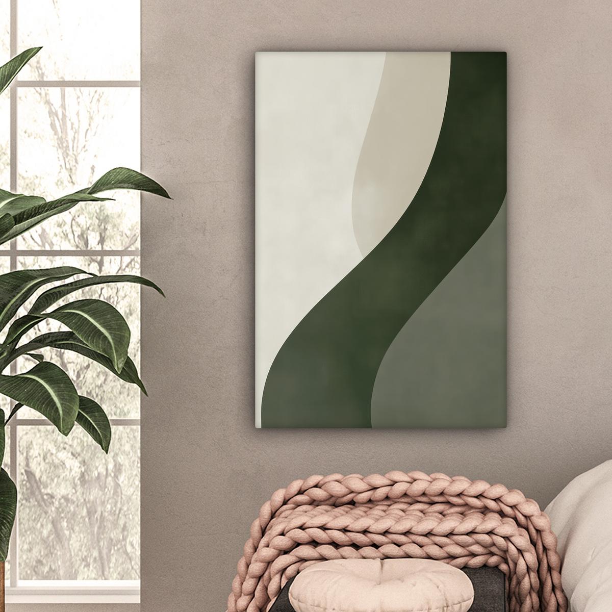 LEINWANDBILD Japandi - Grün - Abstrakt - Modern Wanddeko Schlafzimmer 60x90 cm - Salbeigrün, Textil (60/90cm) - MuchoWow