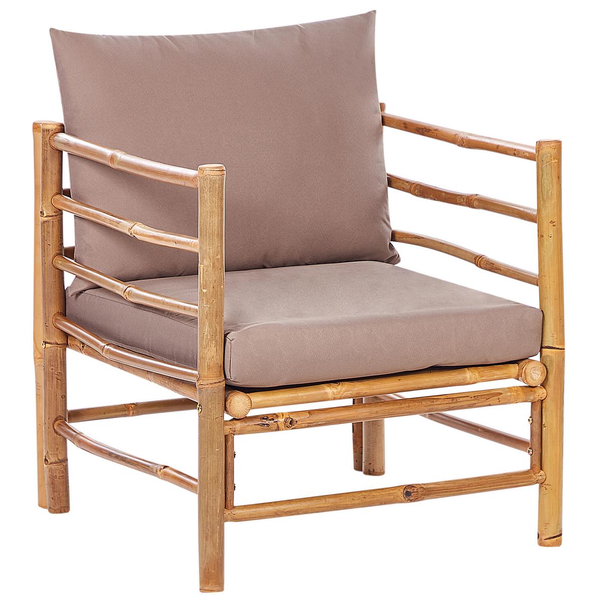 LOUNGE SET 6-Sitzer Bambusholz hellbraun 3-teilig Auflagen taupe Cerreto - Taupe, Holz - Beliani