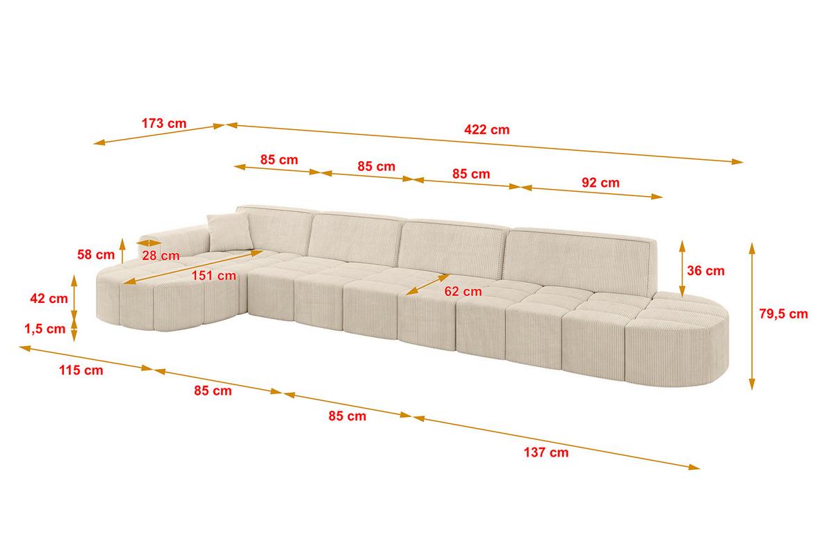 ECKSOFA Ottomane Links LIVO-L3 - 422x173x79,5 cm Beige - Beige, Holzwerkstoff/Textil (422/173cm) - ALTDECOR