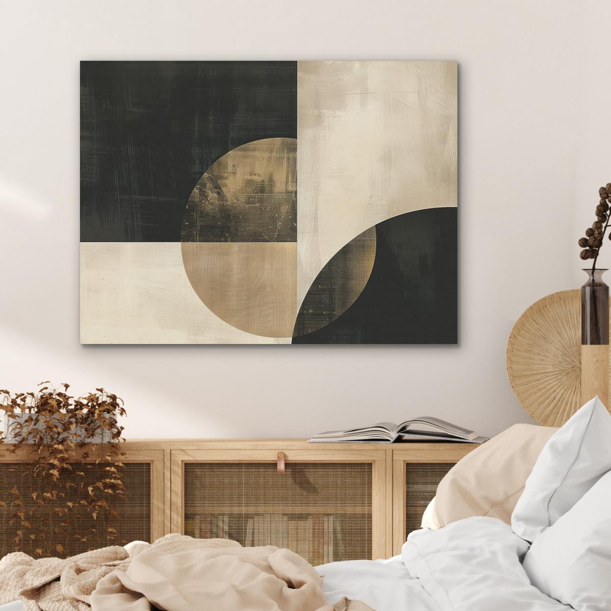 AKUSTIKBILD Abstrakt - Geometrische Formen - Schwarz - Gold Gemälde 80x60 cm - Ecru, Kunststoff (80/60/0.9cm) - MuchoWow