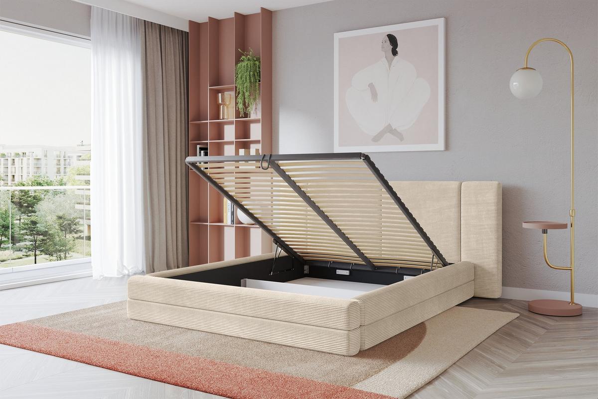 POLSTERBETT mit Bettkasten und Lattenrost, Bett mit Matratze H3/H4 - TEVO 140x200 Beige - Creme, Holzwerkstoff/Textil (140/200cm) - ALTDECOR