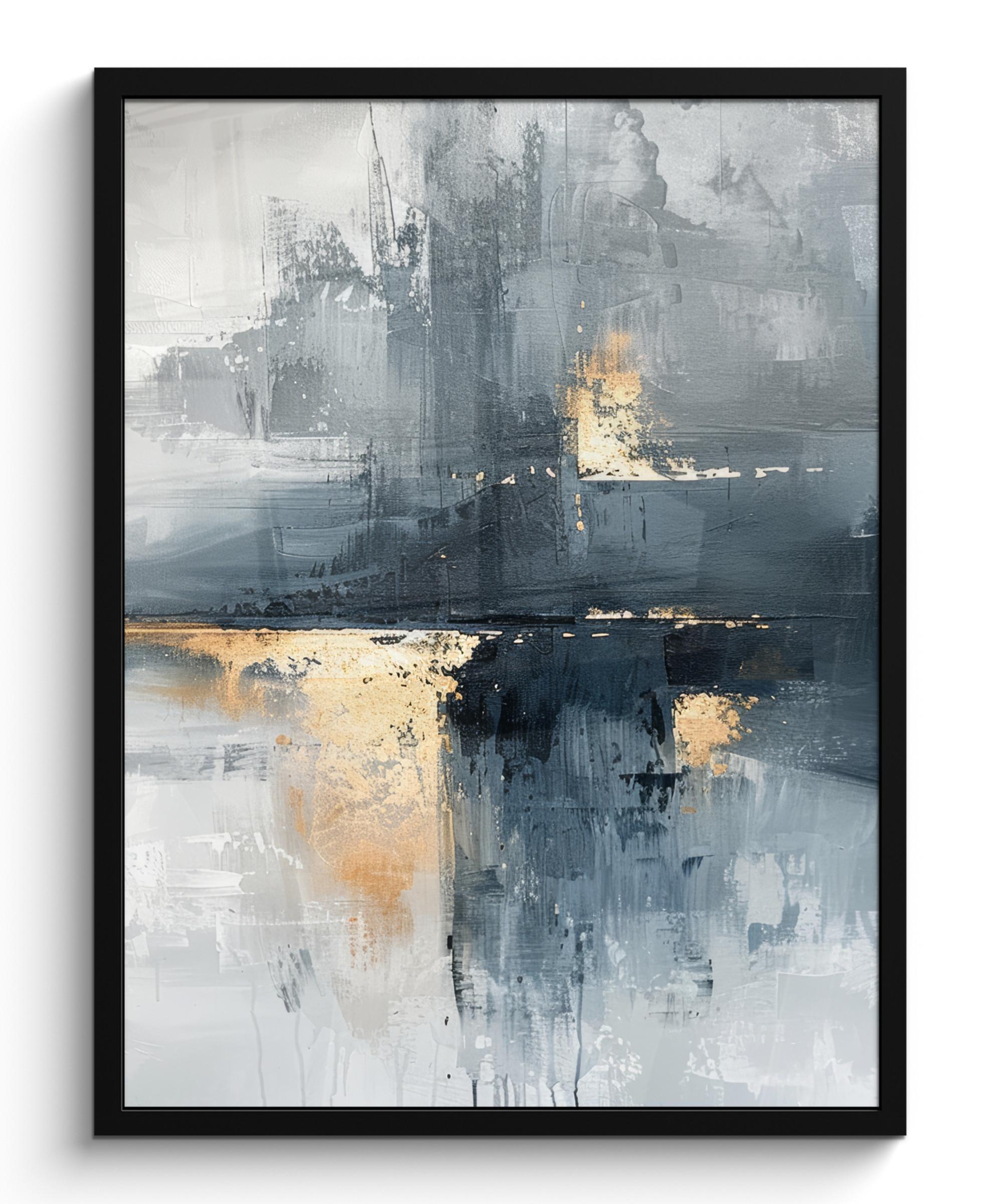 POSTER MIT RAHMEN Kunst - Grau - Gold - Abstrakt Posterleiste 60x80 cm - Dunkelgrau, Papier (60/80cm) - MuchoWow