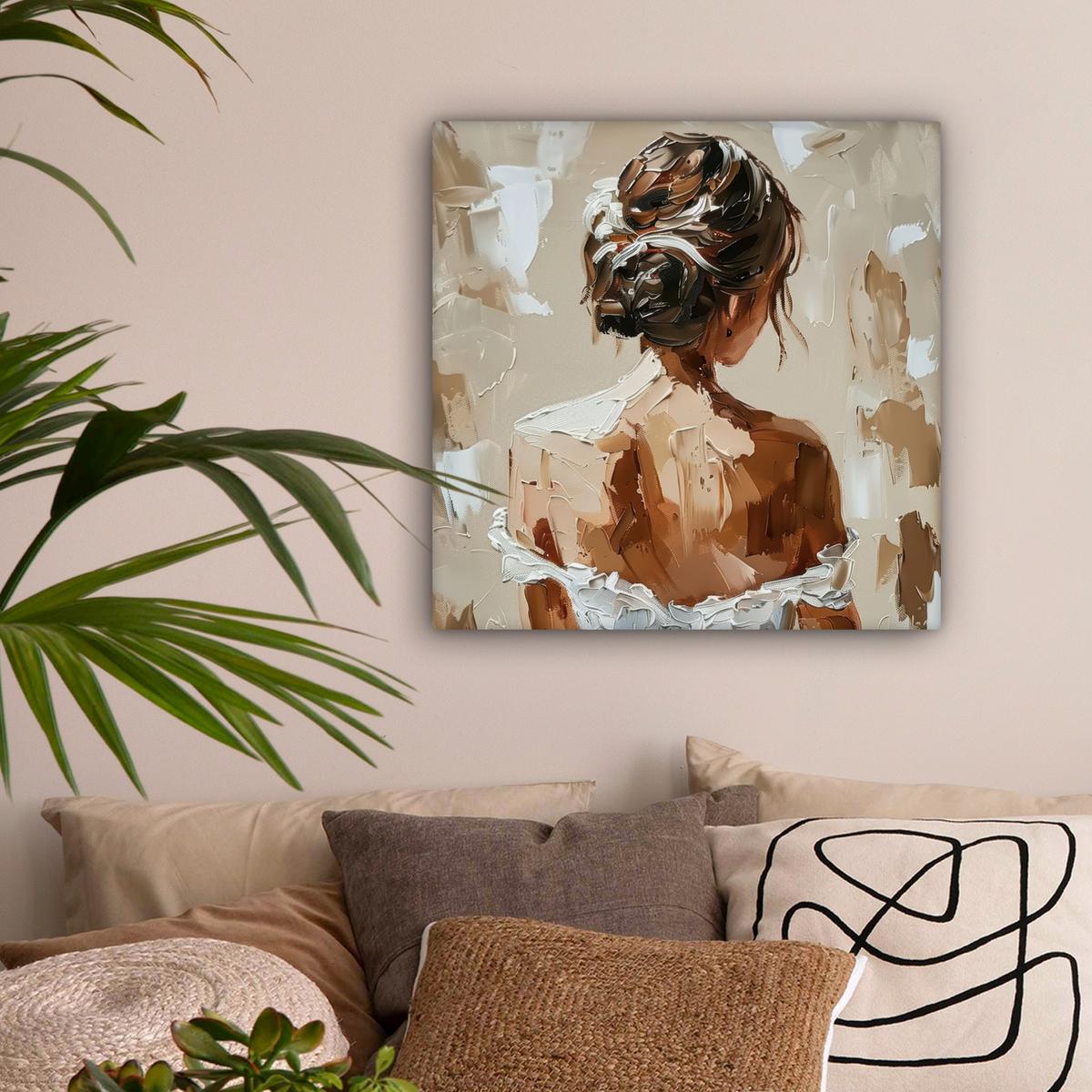 LEINWANDBILD Frau - Farbe - Abstrakt - Beige - Modern Wandbild Wohnzimmer 50x50 cm - Sandfarben, Textil (50/50cm) - MuchoWow