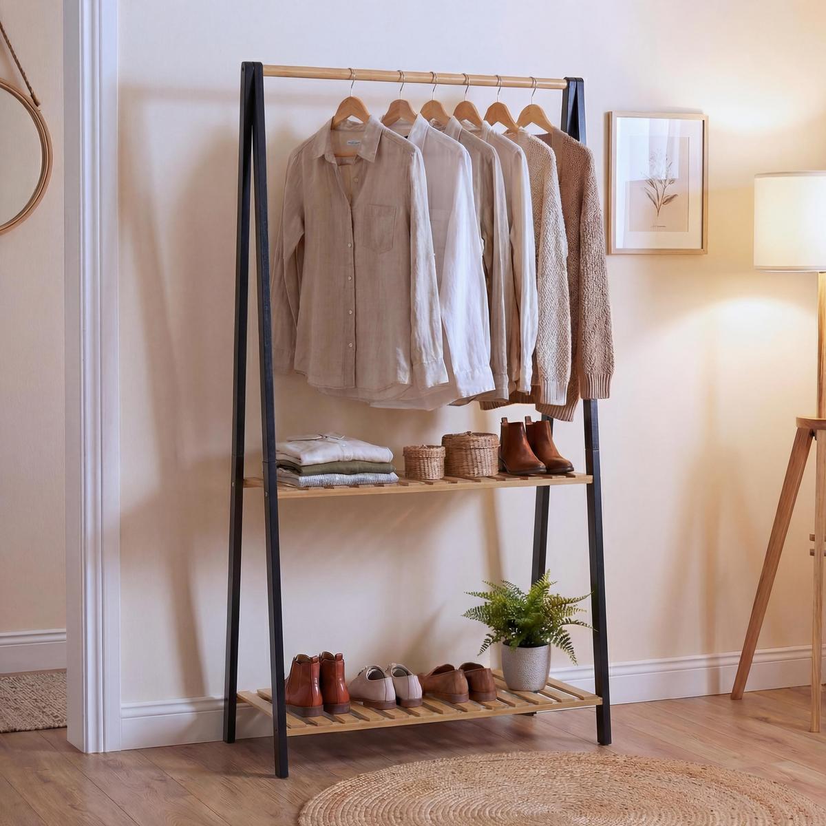 STANDGARDEROBE Schwarz - Schwarz, Holz (70/130/44cm) - MCW