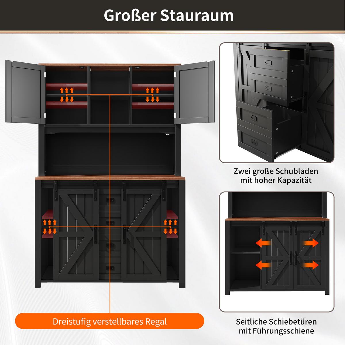 HIGHBOARD in Schwarz mit LED & Schiebetüren - Dunkelblau, Holzwerkstoff (115/175/40cm) - Urban Meuble