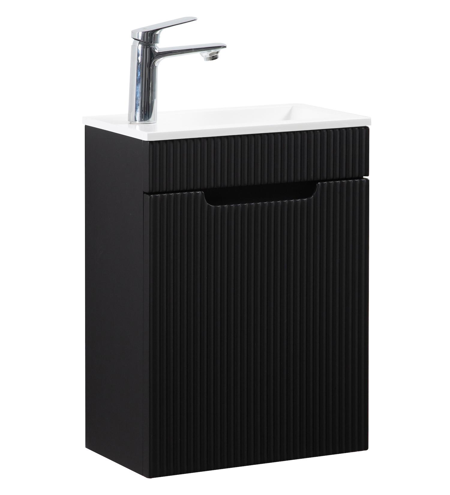 GÄSTE-WC-MÖBELSET Thermis 2 Teile Schwarz Matt - 40 x 22 x 53 cm - Schwarz/Weiß, Holz (40/53/22cm) - Badplaats