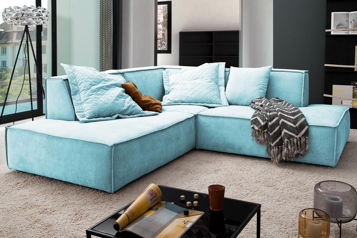 ECKSOFA SAMU Hellblau Webstoff - Schwarz/Hellblau, Textil (226/224cm) - KAWOLA