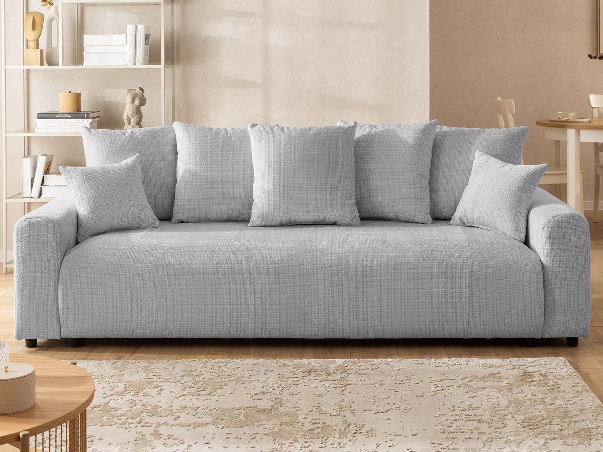 SCHLAFSOFA Calma mit Bettkasten im Bumpy-Design aus weichem Hellgrau Chenille-Stoff - Hellgrau/Schwarz, Holz/Kunststoff (239/88/98cm) - S-Style Möbel