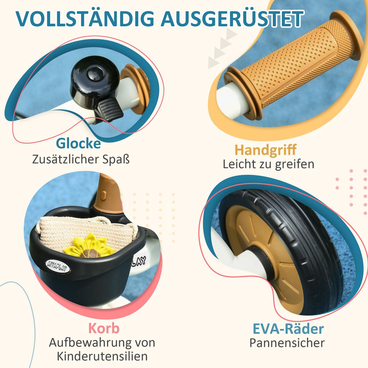 DREIRAD, Kinderfahrrad mit verstellbarer Sitz, Kinderrad für Kinder 2-5 Jahre - Weiß, Metall (70.5/53/58cm) - AIYAPLAY