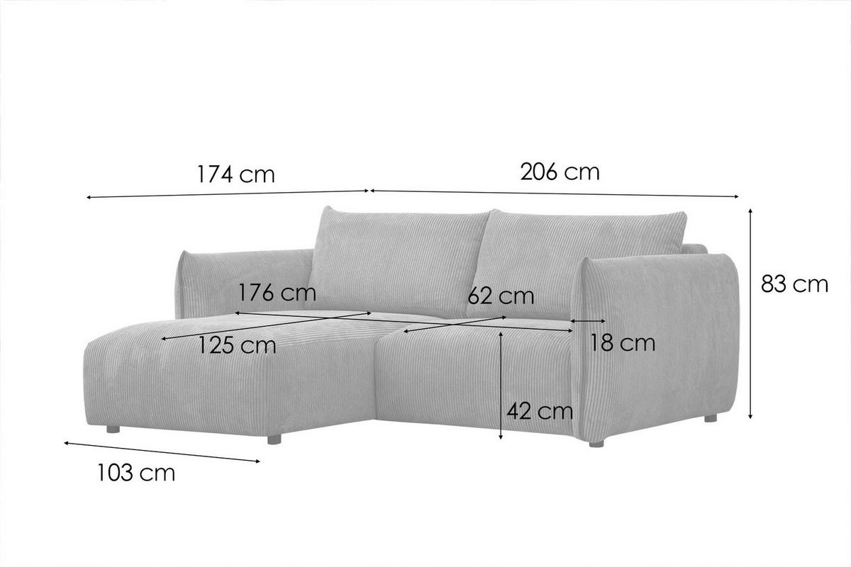 ECKSOFA TAUER 3-Sitzer, hellgrau - Hellgrau/Schwarz, Holzwerkstoff/Kunststoff (173/206cm) - Wozimo
