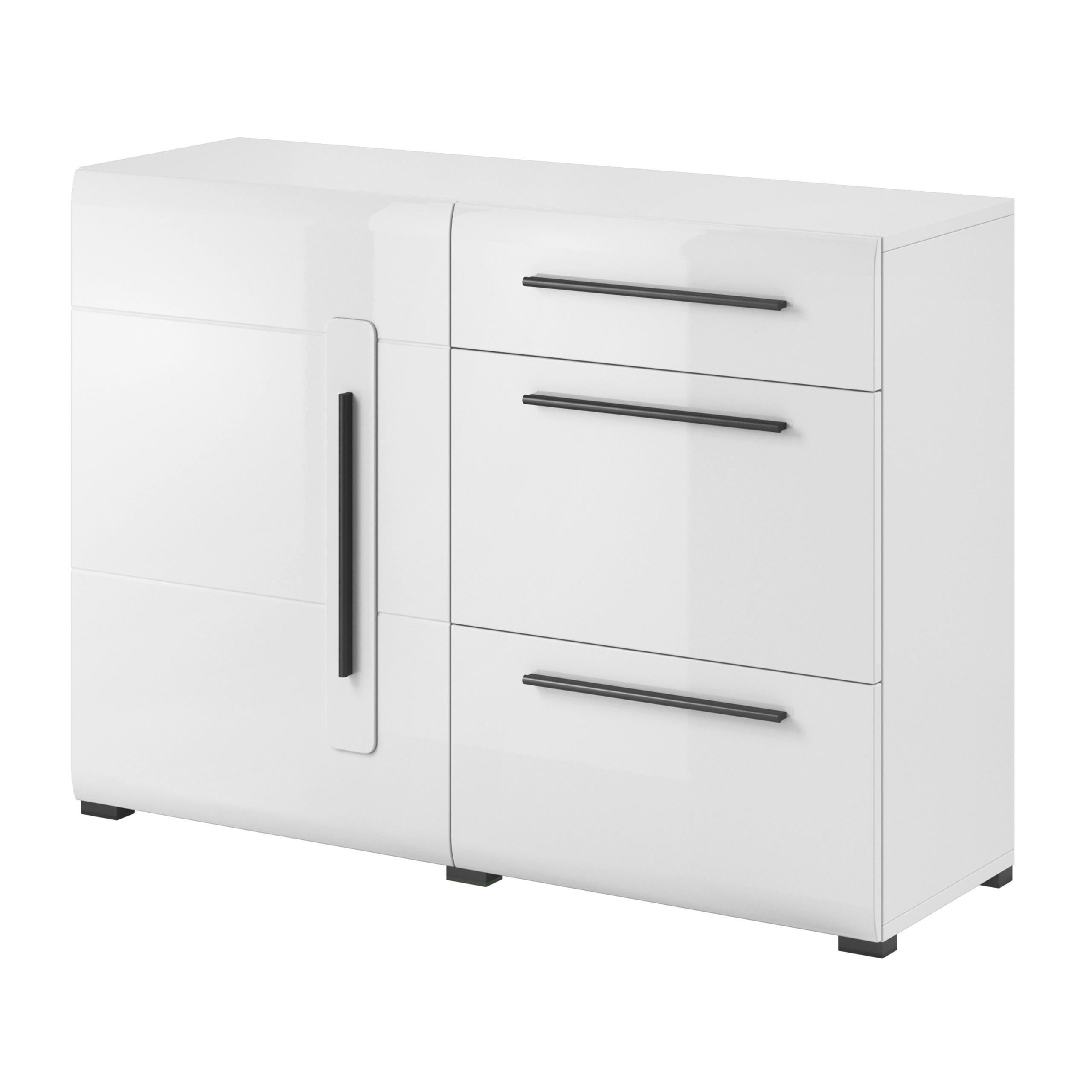 KOMMODE TULLIA 120/86/39 cm mit 3 Schubladen und 1 Türen Weiß - Weiß, Holzwerkstoff (120/86/39cm) - MASSENO