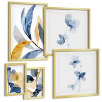 BILDER SET 5er Set - 50x50 cm & 20x30 cm & 40x60 cm Goldrahmen - Aquarell-Pflanzenmotive - Goldfarben, Kunststoff (40/60cm) - TULUP