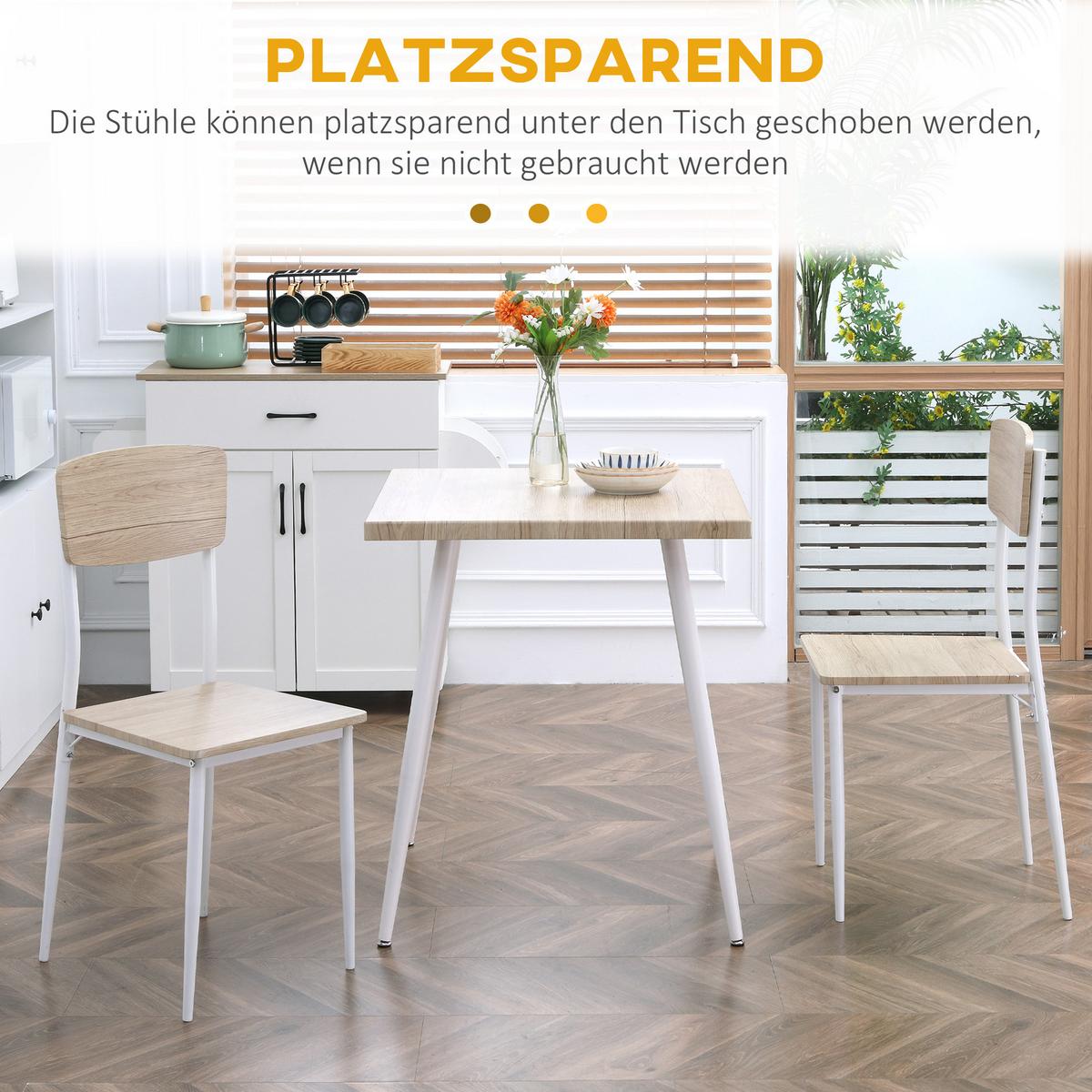 ESSGRUPPE 2 Stühle Esszimmergarniturset Esstischset Sitzgruppe Tischgruppe - Naturfarben, Kunststoff (70/76/70cm) - HOMCOM