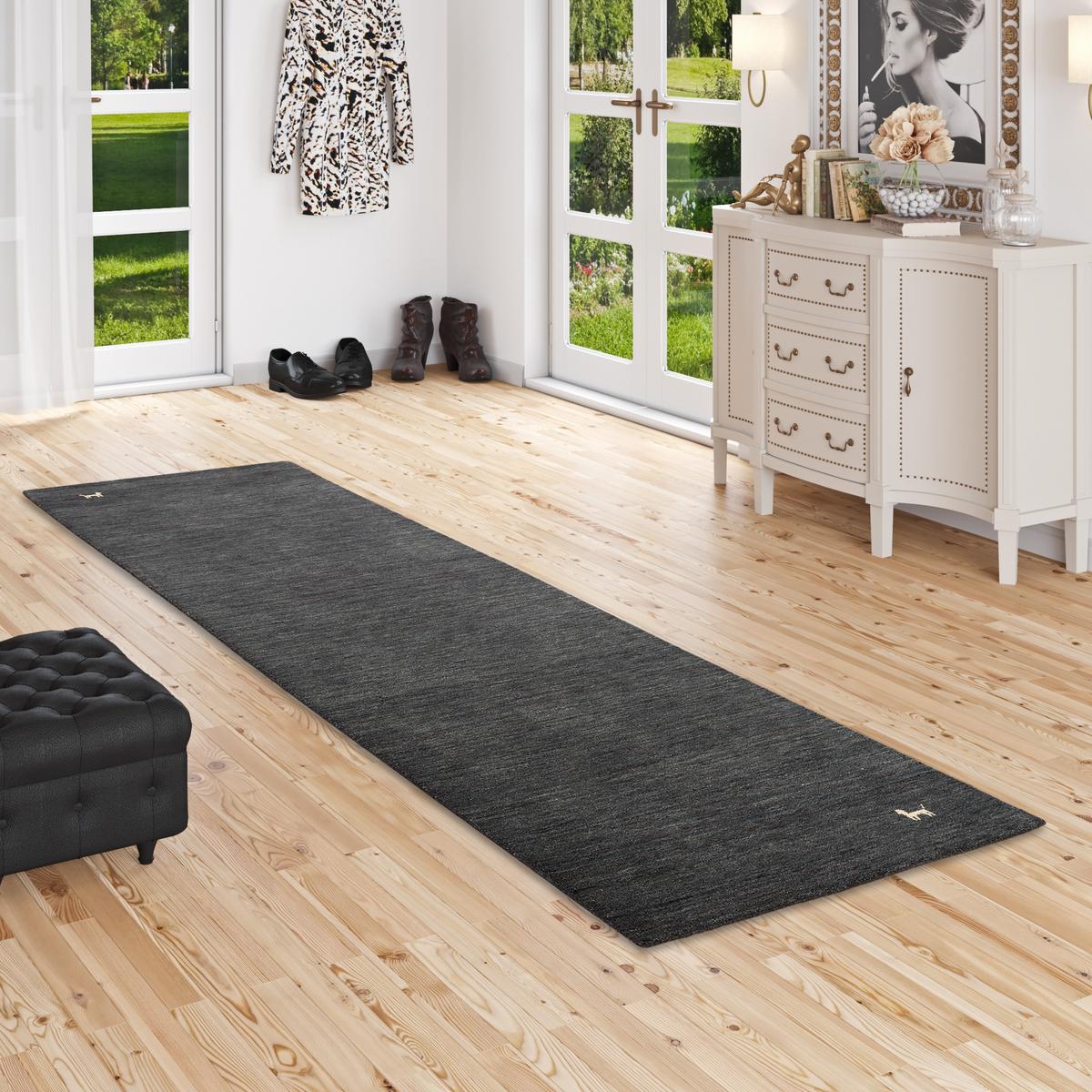 NATUR TEPPICH LÄUFER INDO NEPAL GABBEH SHIVA - Anthrazit, Textil (90/160cm) - Pergamon