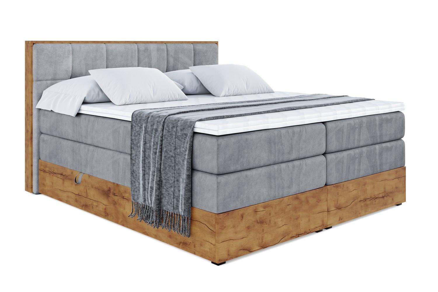 BOXSPRINGBETT mit Matratze H3|H4 und Lattenrost - LOLLI7 KING-160x200 - Grau Casablanca - Grau, Holzwerkstoff (160/200cm) - ALTDECOR