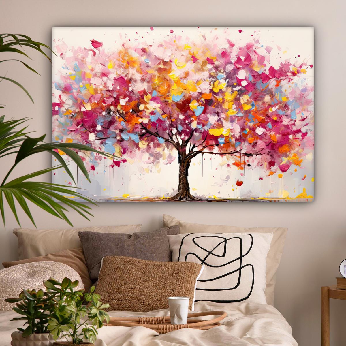 LEINWANDBILD Aquarell - Baum - Kunst - Abstrakt Groß 140x90 cm - Rosa, Textil (140/90cm) - MuchoWow