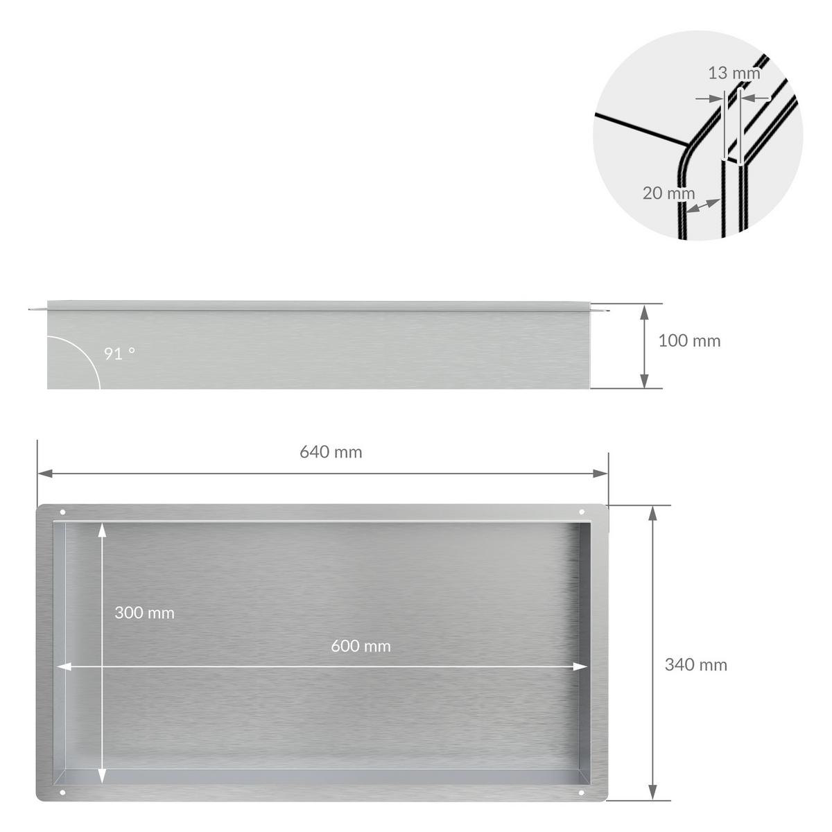 DUSCHNISCHE Silber 60/30 cm - Silberfarben, Metall (60/30/10cm) - LuxeBath