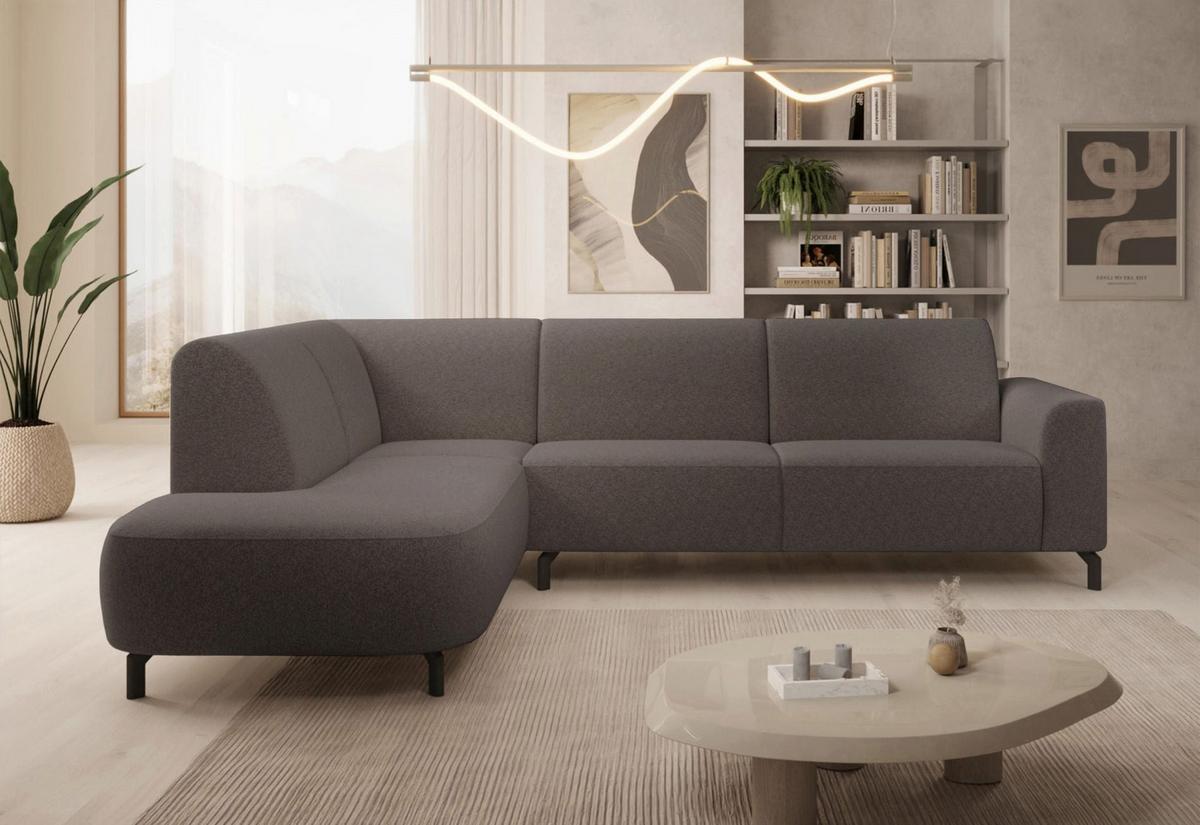 ECKSOFA Lununa Graubraun mit Armlehne, Bouclé, Ottomane links - Graubraun/Schwarz, Textil/Metall (277/218cm) - Selsey