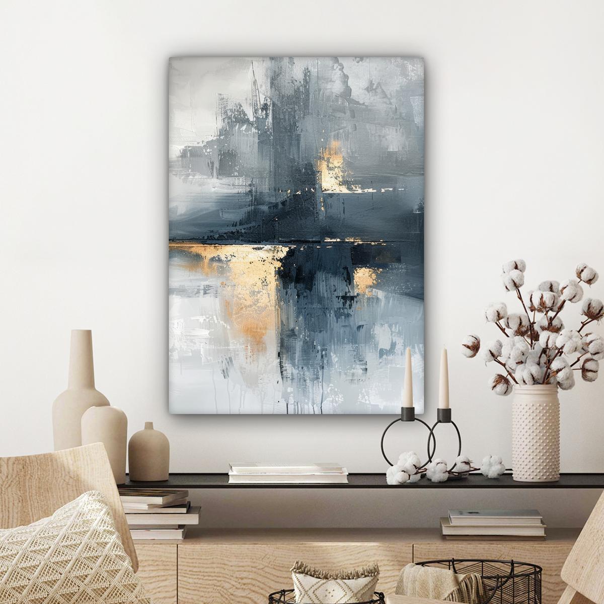 LEINWANDBILD Kunst - Grau - Gold - Abstrakt Wandbild Wohnzimmer 60x80 cm - Dunkelgrau, Textil (60/80cm) - MuchoWow