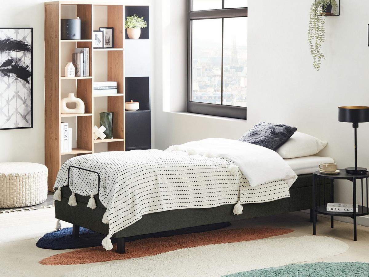 POLSTERBETT Verstellbar 80/200 cm Dunkelgrau Duke II - Dunkelgrau/Schwarz, Textil (80/200cm) - Beliani