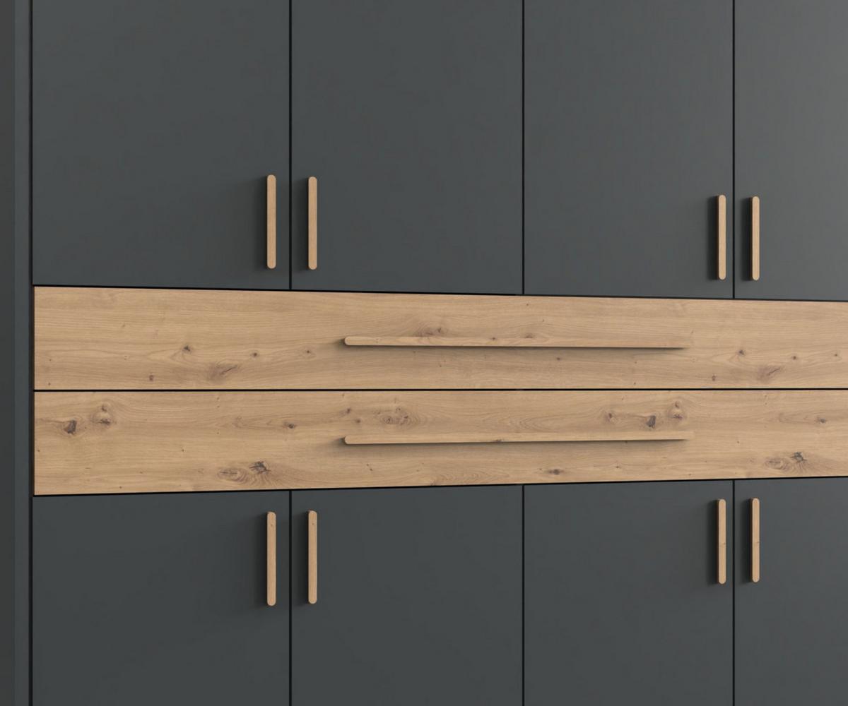 DREHTÜRENSCHRANK B273/H210/T58 cm in Grafit, Kleiderschrank mit Passepartout, 2 Spiegel, 2 großen Schubkästen & Griffen in Eiche Artisan Dekor / 22652 - Graphitfarben/Eiche Artisan, Holzwerkstoff/Kunststoff (273/210/58cm) - luma-home