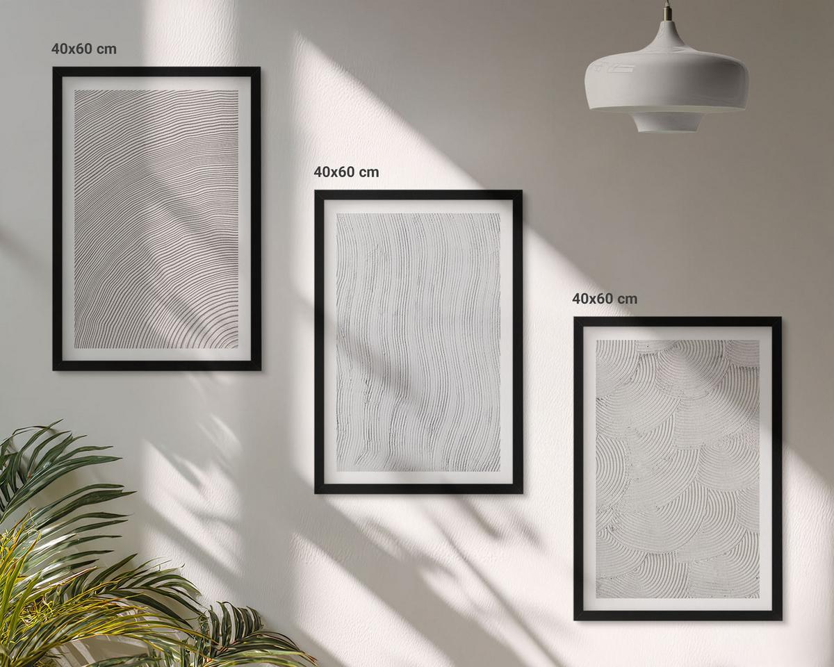BILDER SET 3er Set - 40x60 cm Schwarzer Rahmen - Sandmuster geometrische Strukturen - Schwarz, Kunststoff (40/60cm) - TULUP