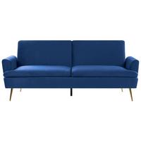 3-SITZER-SCHLAFSOFA Samtstoff Marineblau Vettre - Hellblau, Textil (210/88/84cm) - Beliani