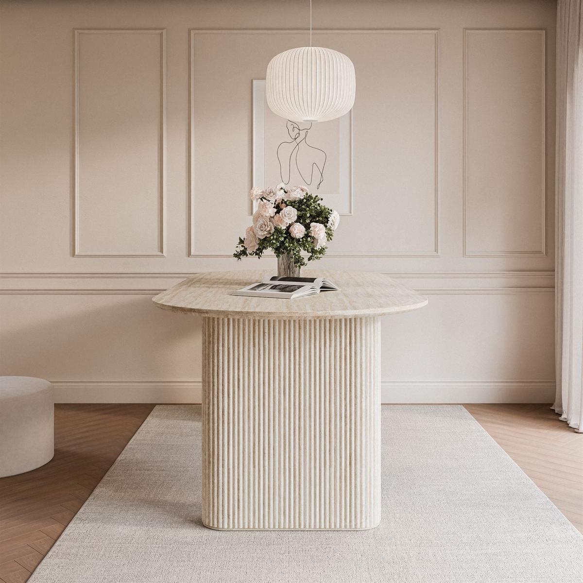 ESSTISCH OVI mit geriffelter Tischbasis Sandstein - Beige, Holzwerkstoff (90/180/75cm) - Lookway