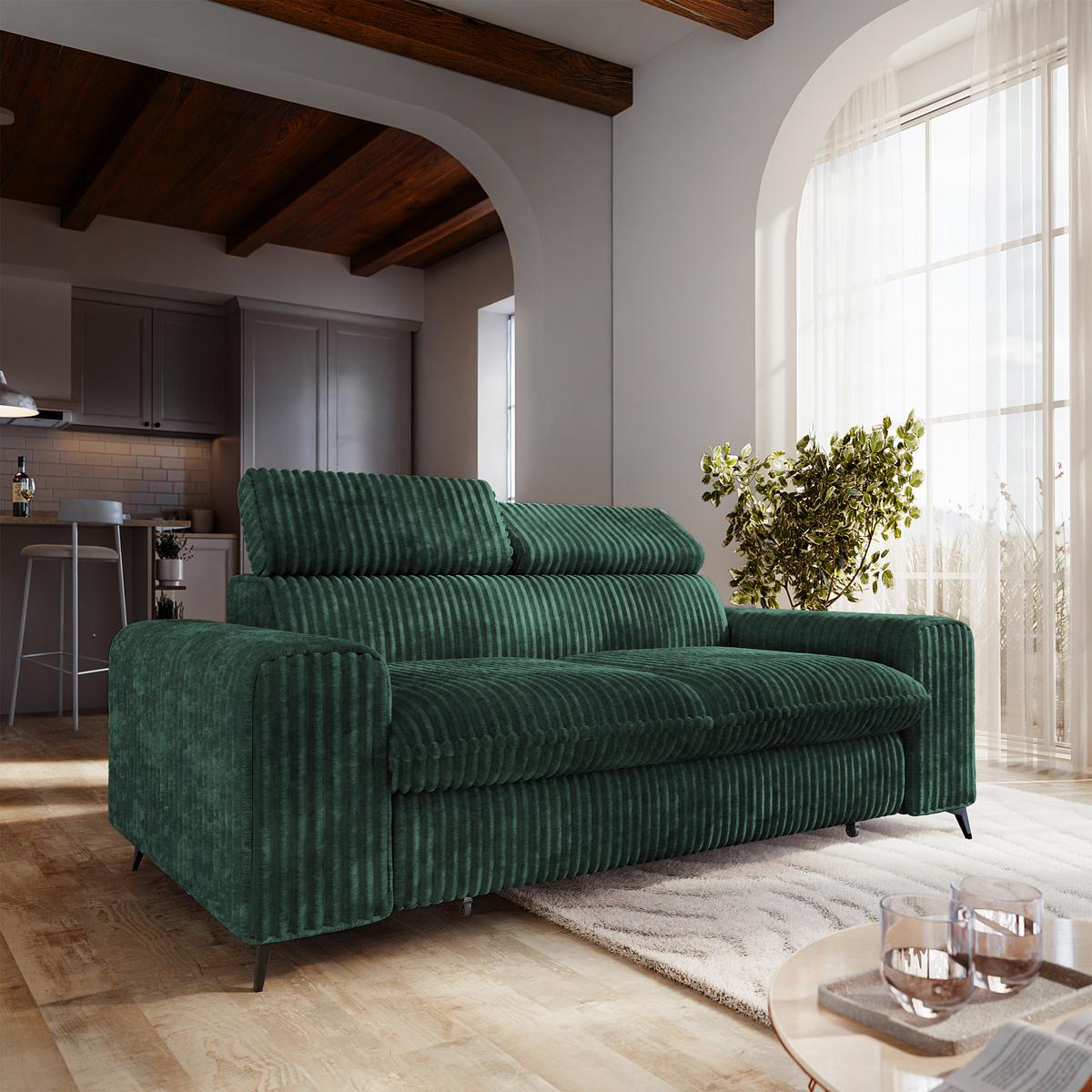 BETTSOFA BENETE Grün Cordstoff mit Schlaffunktion - Grün, Holz/Textil (191/89/92cm) - MASSENO