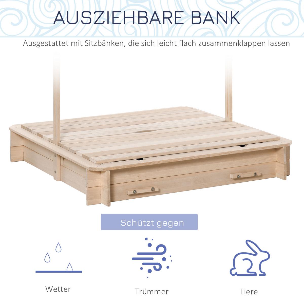 SANDKASTEN mit Dach abnehmbar Rücklehnen Tannenholz 3-7 Jahren Natur - Naturfarben, Holz (106/106/115cm) - Outsunny