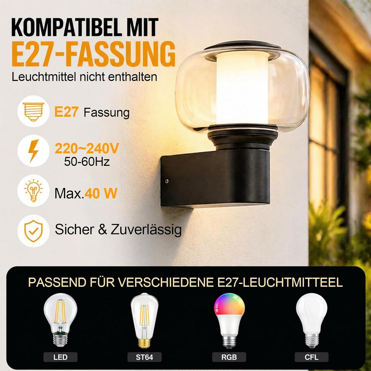 AUSSENWANDLEUCHTE Aklenly 15.7/7.5/15.7 cm - Schwarz, Glas/Metall (15.7/15.7/7.5cm) - ZMH