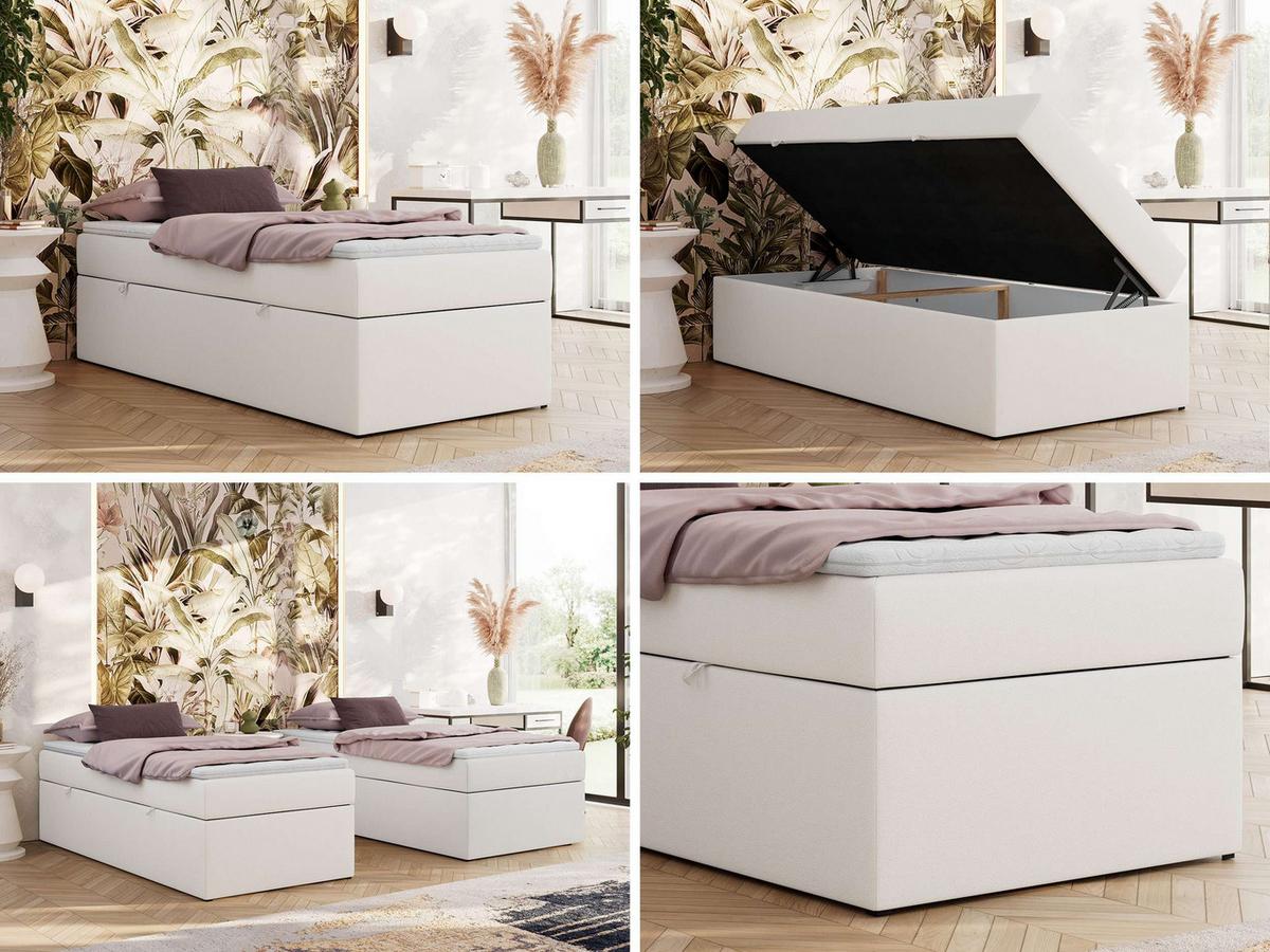 BOXBETT ZERO 90/200 - Weiß Kunstleder - H3 - Topper T25 - Weiß, Textil (90/200cm) - MKS
