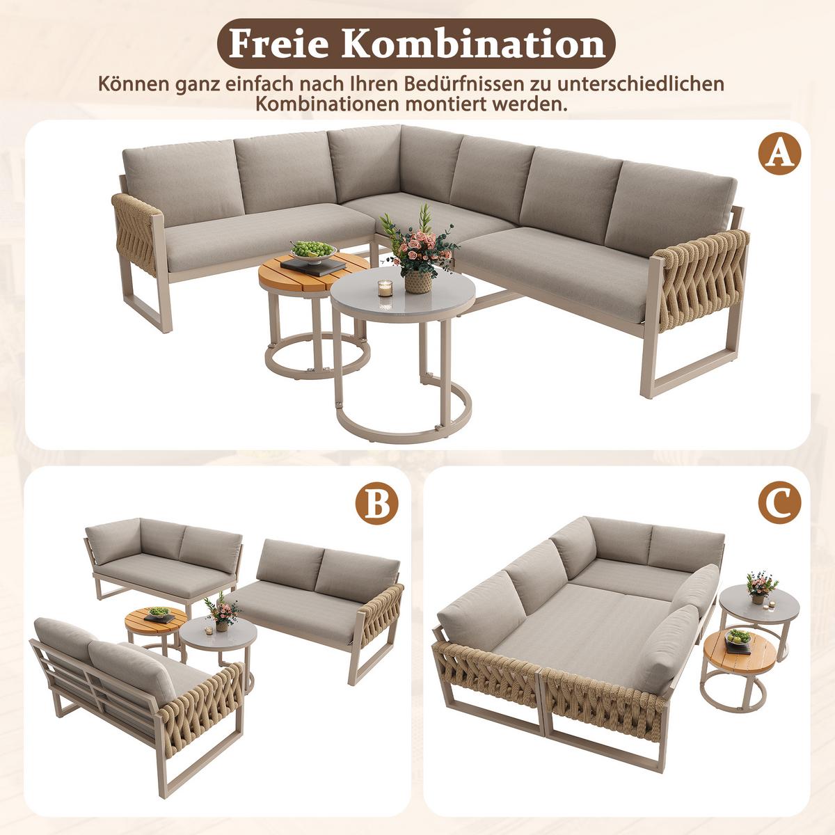 LOUNGEGARNITUR Metall Beige Ecksofa mit 2 Beistelltischen - Beige, Metall - Urban Meuble