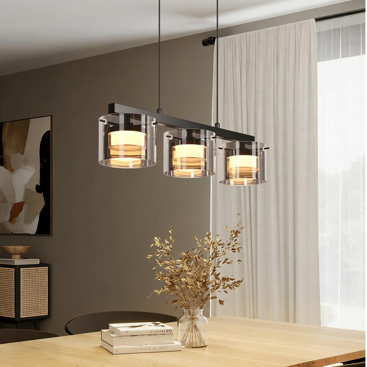 PENDELLEUCHTE Anvel 52/12/157 cm - Schwarz, Glas/Metall (52/12/157cm) - ZMH