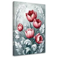 BILDER, Rote Tulpenblüten auf grauem Hintergrund - Rot, Textil (20/30cm) - Feeby