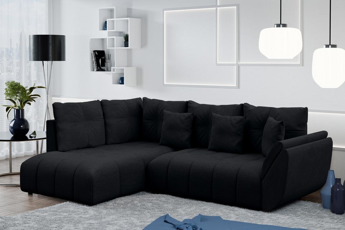 ECKSOFA L Form Corleone Schwarz 268/192/96 cm mit Schlaffunktion - Schwarz, Kunststoff/Textil (268/192cm) - AX Living