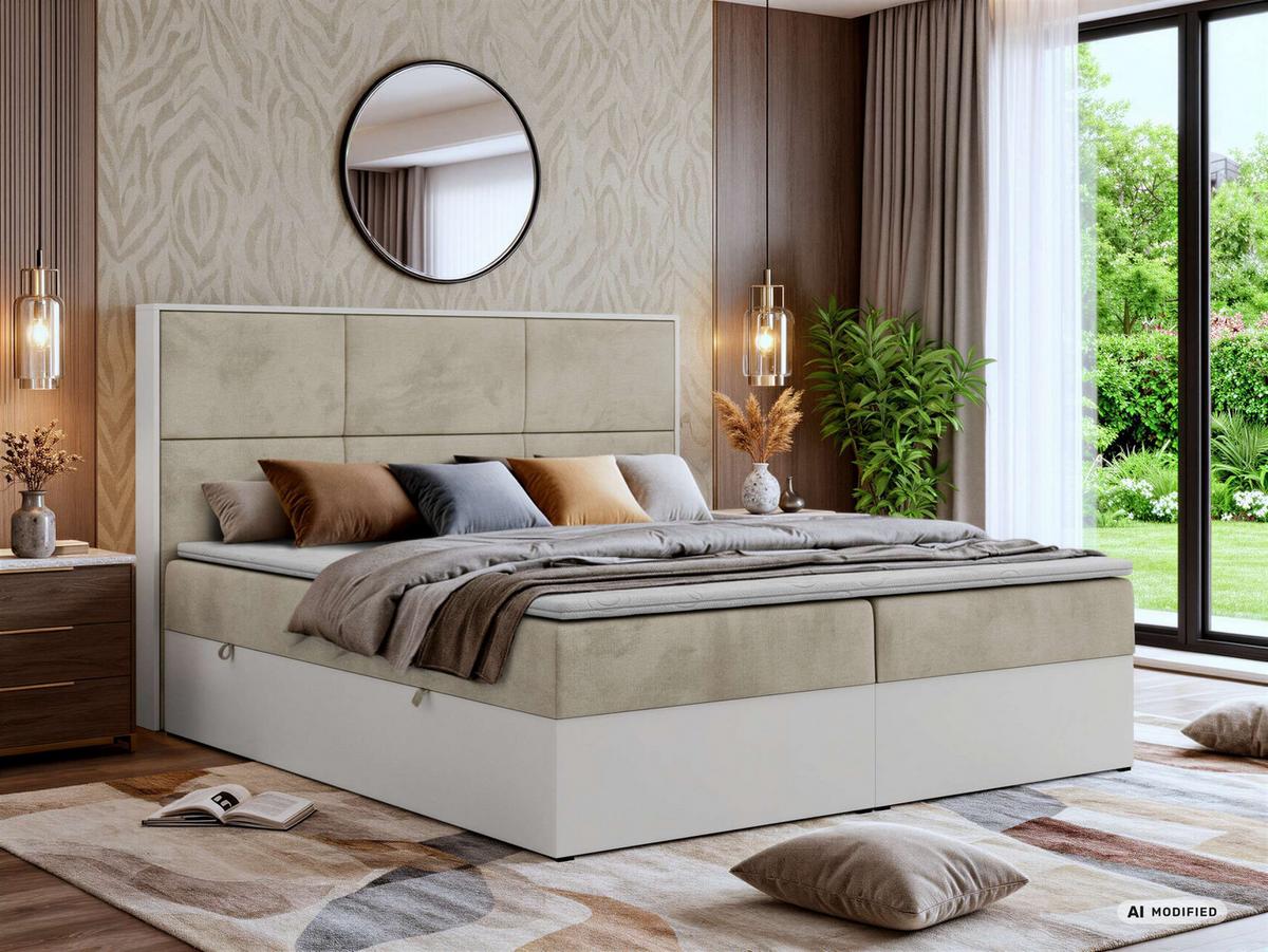 BOXBETT DELVIT 180/200 - Beige Velvet - Topper Visco - H3 - Beige/Schwarz, Kunststoff/Textil (180/200cm) - MKS