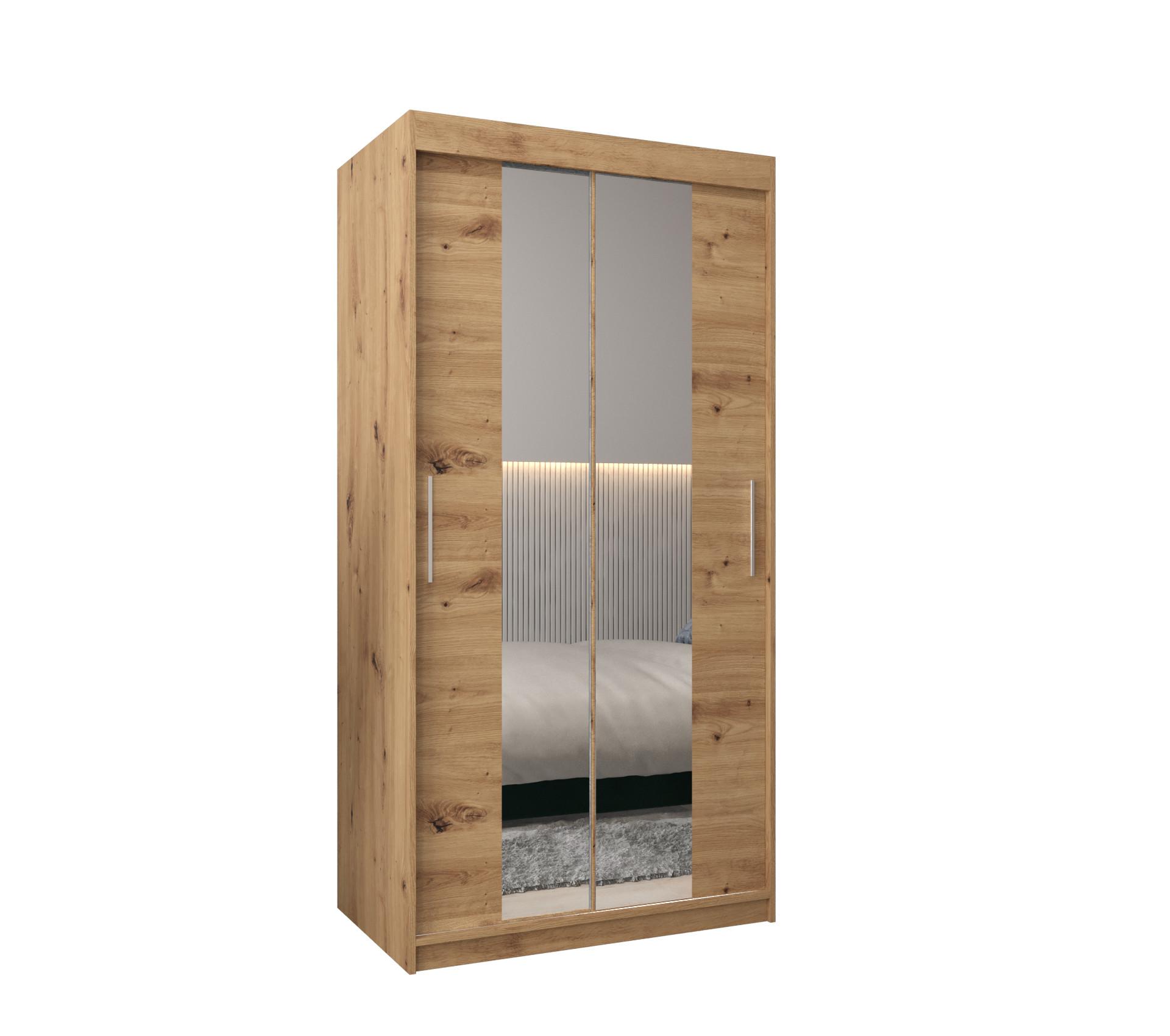 LANGUAGE Schiebetürenschrank mit Spiegel TOKYO 1 200/100/62 2-türig - Silberfarben/Eiche Artisan, Holz/Kunststoff (100/200/62cm) - MÖBEL KRYSPOL