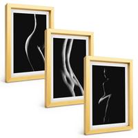 BILDER SET 3er Set - 20x30 cm Goldrahmen - Schwarz-weiße weibliche Silhouetten - Goldfarben, Kunststoff (20/30cm) - TULUP