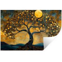 WANDTATTOO Baum - Mond - Blumen - Gold - Kunst Deko Wohnzimmer 60x40 cm - Orange, Kunststoff (60/40/0.1cm) - MuchoWow