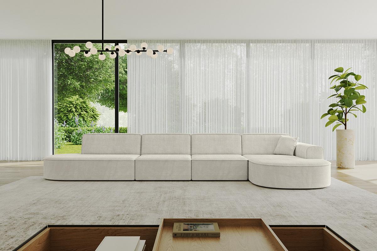 ECKSOFA Ottomane Rechts MARI-L3 - 413x171x79 cm Creme Cord - Hellgrau/Creme, Holzwerkstoff/Kunststoff (171/413cm) - ALTDECOR