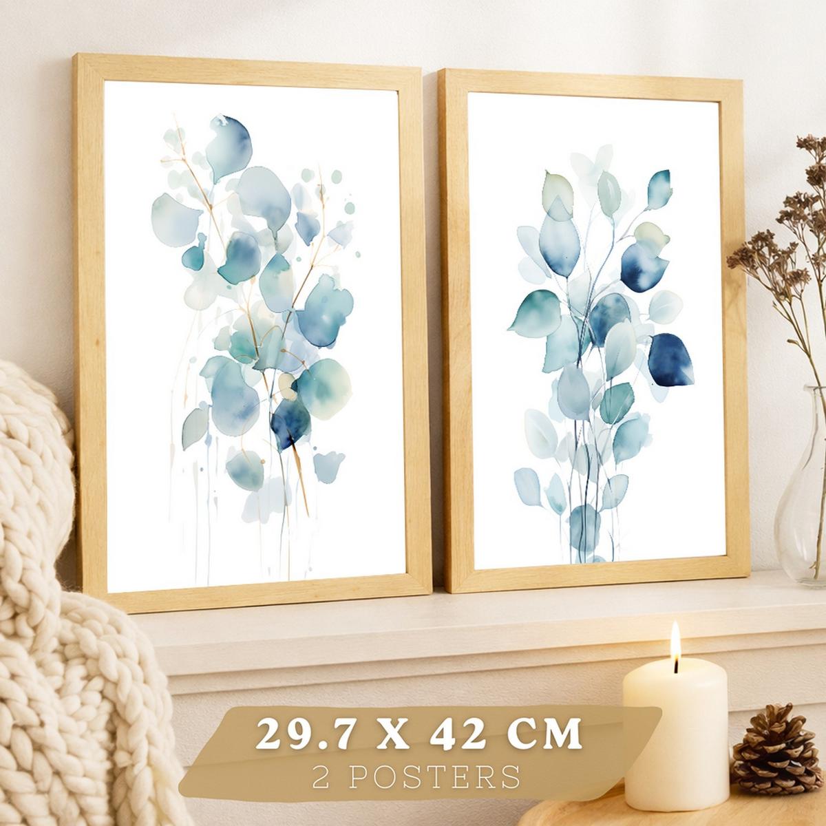 POSTER 2er-Set Wandbilder Blumen Aquarell modern Wohnzimmer Deko, Schlafzimmer, Küche, Badezimmer Rahmenlos A4 - Klar, Papier (29.7/1/21cm) - Nacnic