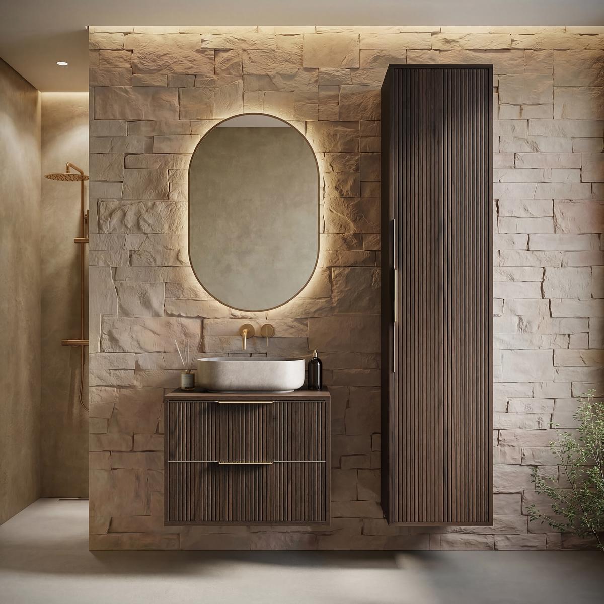 BADMÖBEL-SET Rimini 2 Teile Walnuss Braun - 60 x 46 x 46 cm - Walnussfarben/Braun, Holz (60/46/46cm) - Badplaats