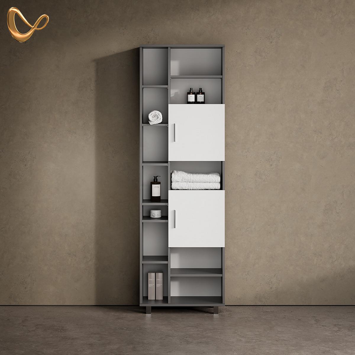 BADSCHRANK Eisak Anthrazit/Weiß 60 x 190 cm - Anthrazit/Weiß, Holzwerkstoff (60/190/30cm) - Livinity®