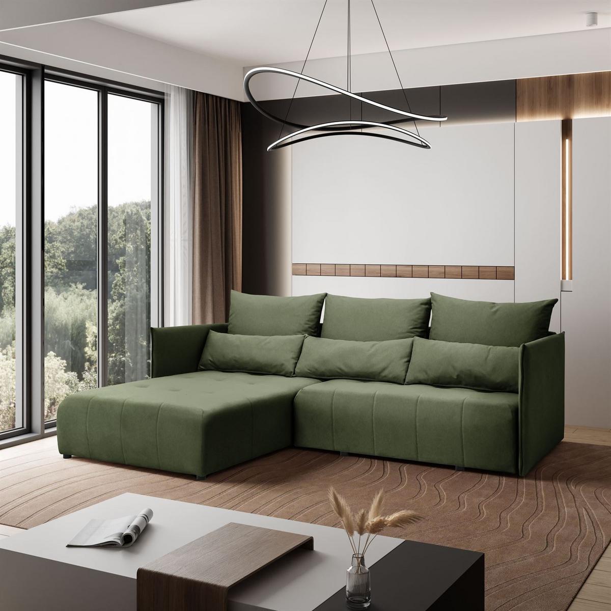 ECKSOFA APOLLO L mit Schlaffunktion und Bettkasten – linke Seite - Grün, Textil (246/188cm) - Lookway