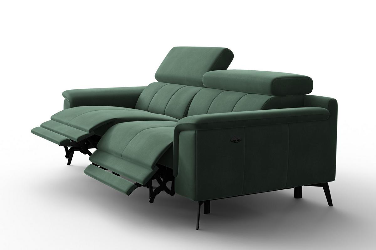 SOFA RELAX FIERO 3-Sitzer, Grüner Veloursstoff - Schwarz/Grün, Holz/Textil (212/82/103cm) - Courtois Laville