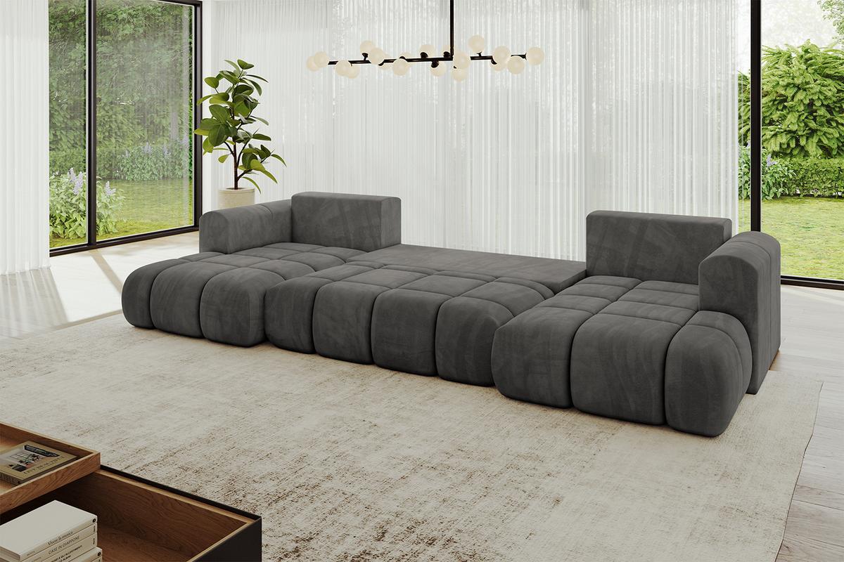 WOHNLANDSCHAFT CLOUD-U 405x185x90 Dunkelgrau Velours - Dunkelgrau, Holzwerkstoff/Kunststoff (405/90/185cm) - ALTDECOR