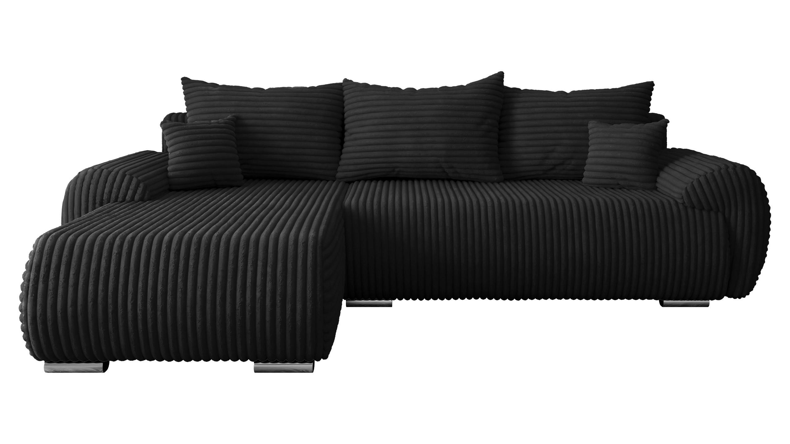 ECKSOFA Ubo L Cord, Seite: Links - Silberfarben/Schwarz, Holz/Kunststoff (282/187cm) - MIRJAN24