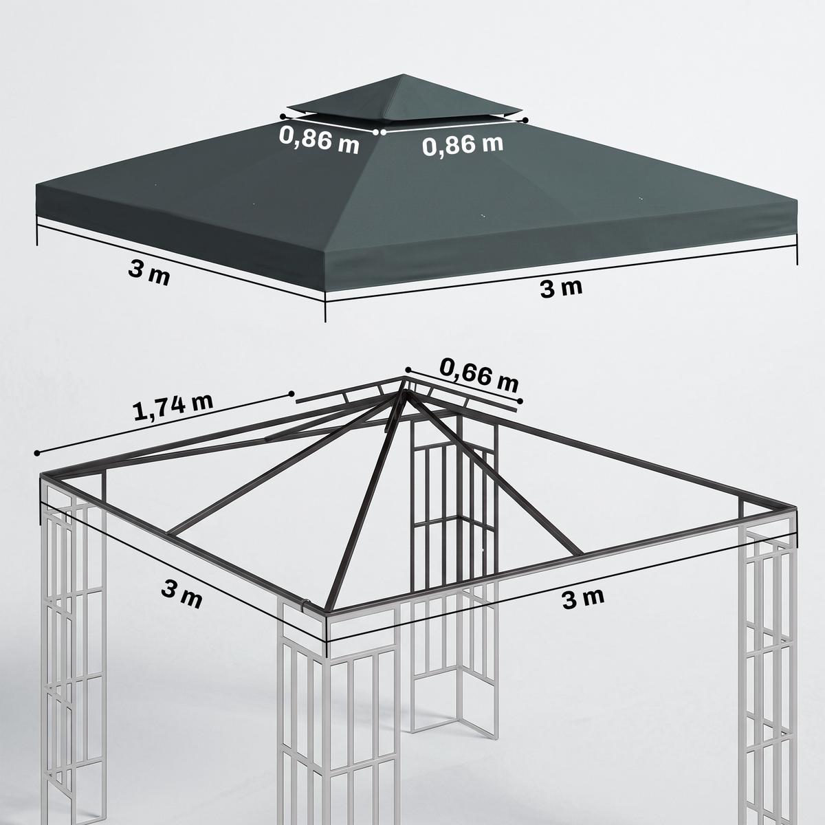 PAVILLONDACH, Polyester, Kohlegrau - Grau, Kunststoff (300/18/300cm) - Outsunny
